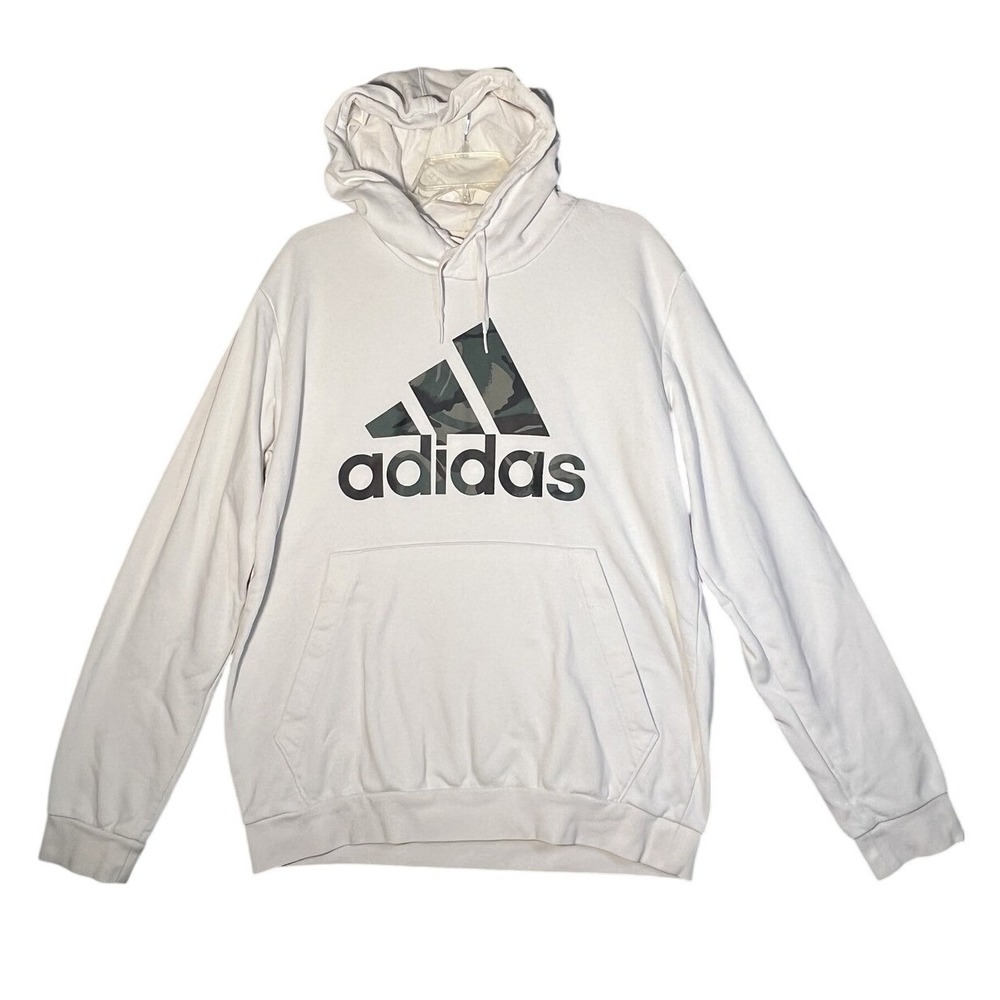 Adidas Men's Hoodie Sweatshirt White Camo Logo Pullover Fleece Size Large L